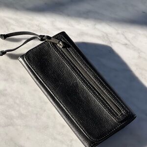 Black Leather Wallet with Zipper Detail